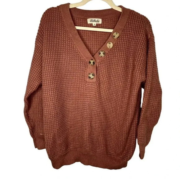 Listicle V-Neck Waffle Sweater Size Small Pullover Fall Warm Buttons - Picture 1 of 6